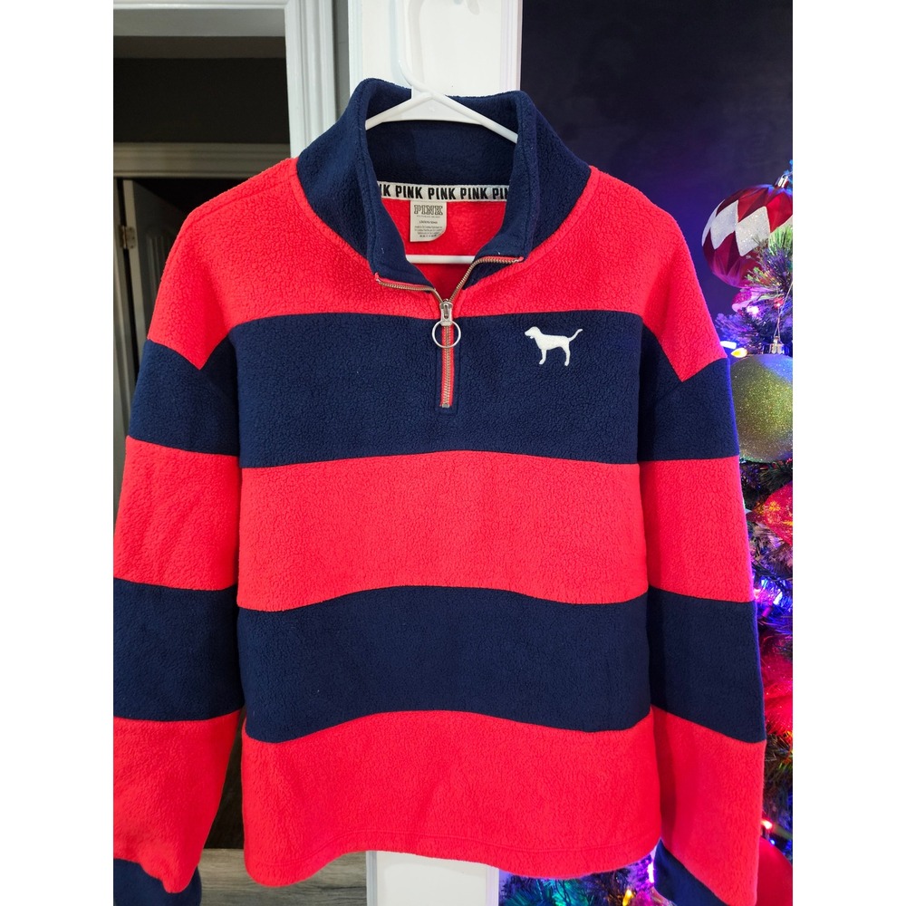 PINK by Victoria's Secret Fleece Striped Quarter Zip Pullover Sweatshirt Women's